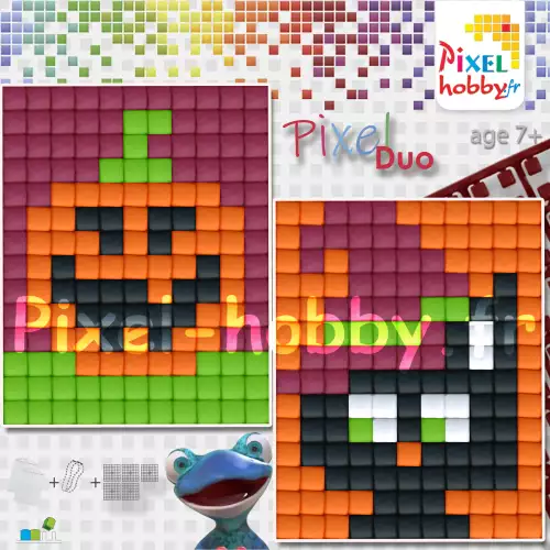pixelhobby Duo Halloween- Citrouille, Chat noir